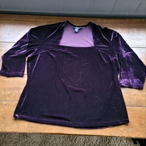 y2k Venezia Jeans Co. Velvet Square Neck Blouse sz L 14/16 Dark Purple